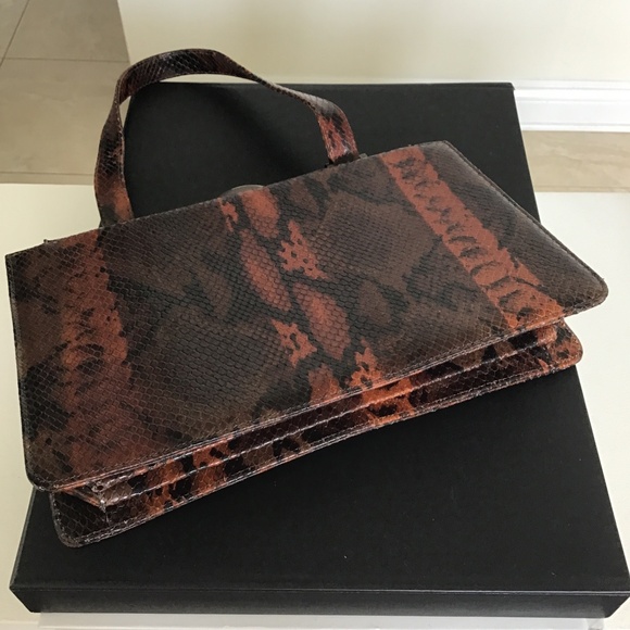 Lamarthe Paris vintage snake print brow/multi coloured leather handbag - Picture 5 of 8